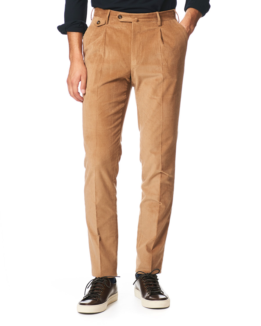 Herre | Bukser | PT01 | Gentleman Fit Pleated Corduroy Trousers Khaki