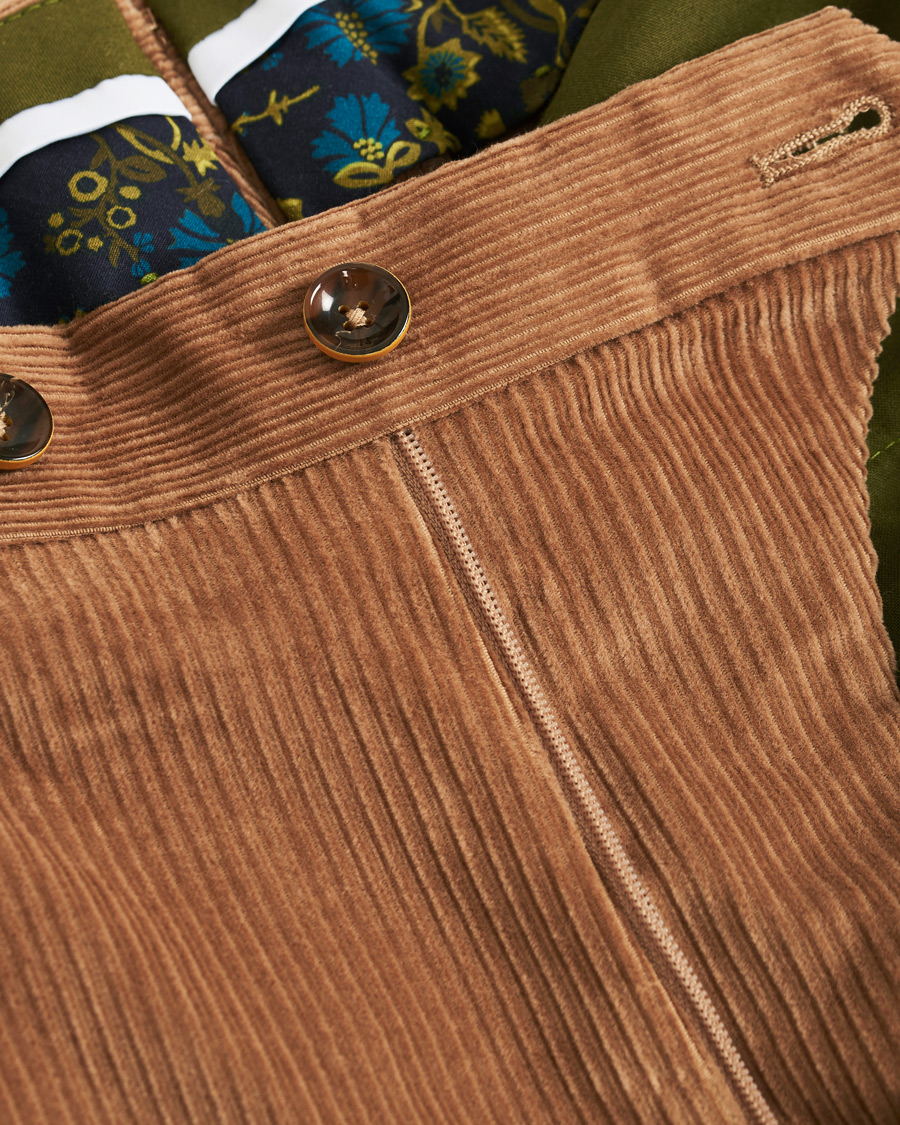 Herre | Bukser | PT01 | Gentleman Fit Pleated Corduroy Trousers Khaki