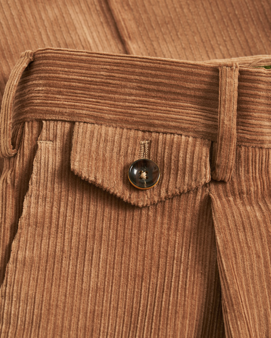 Herre | Bukser | PT01 | Gentleman Fit Pleated Corduroy Trousers Khaki
