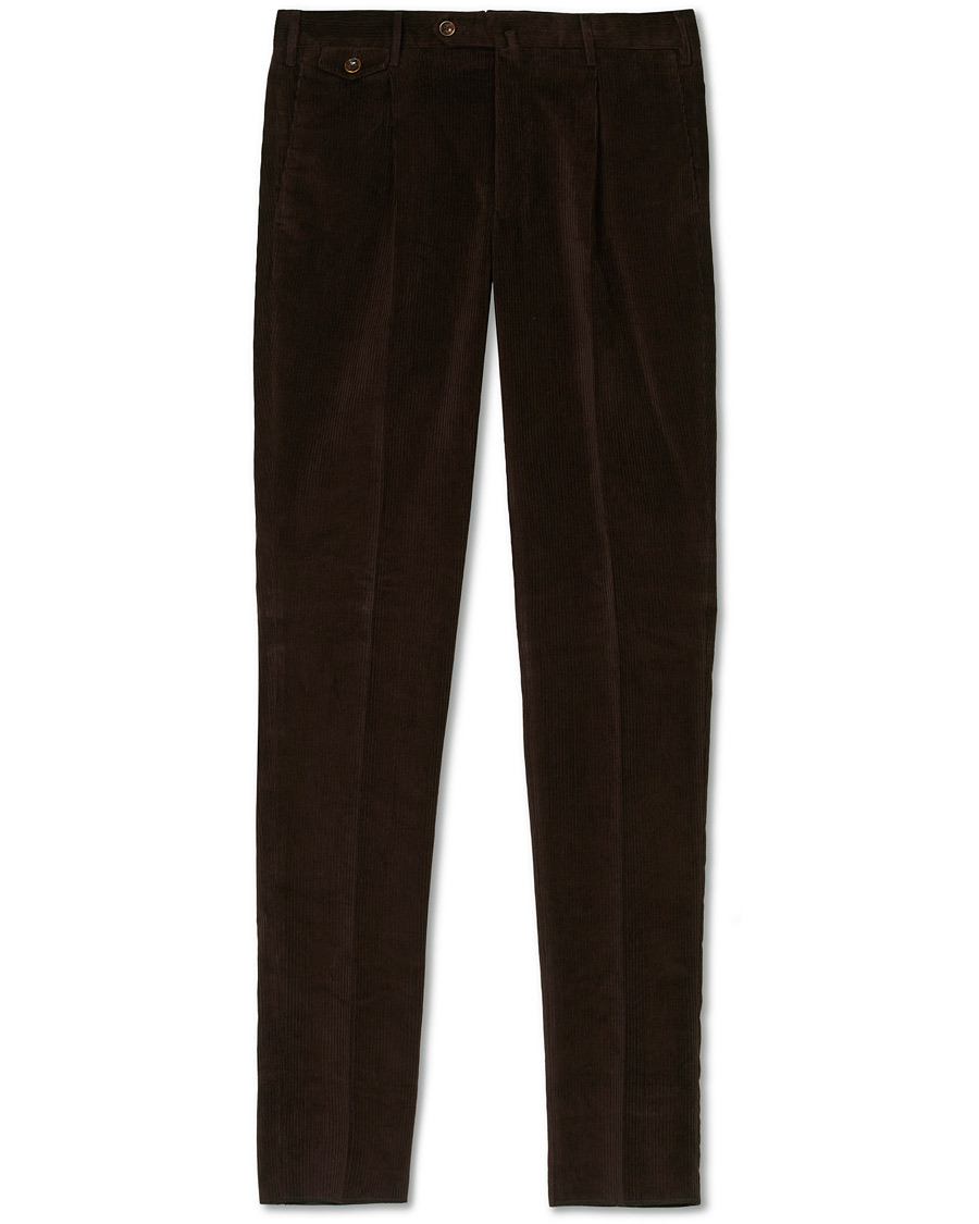 Herre | Bukser | PT01 | Gentleman Fit Pleated Corduroy Trousers Dark Brown