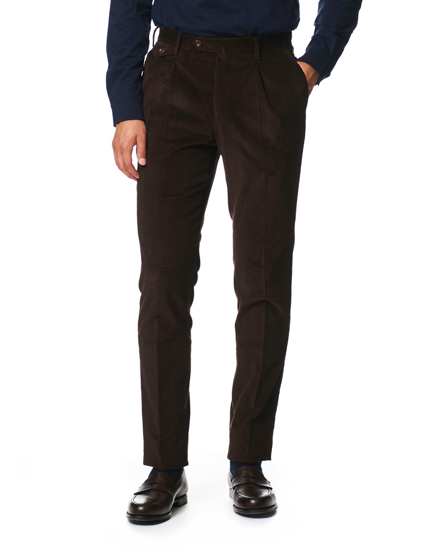 Herre | Bukser | PT01 | Gentleman Fit Pleated Corduroy Trousers Dark Brown