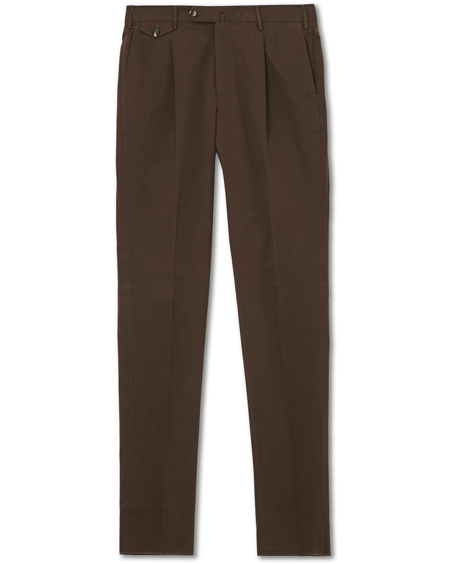 Herre | Bukser | PT01 | Gentleman Fit Pleated Cotton Trousers Brown