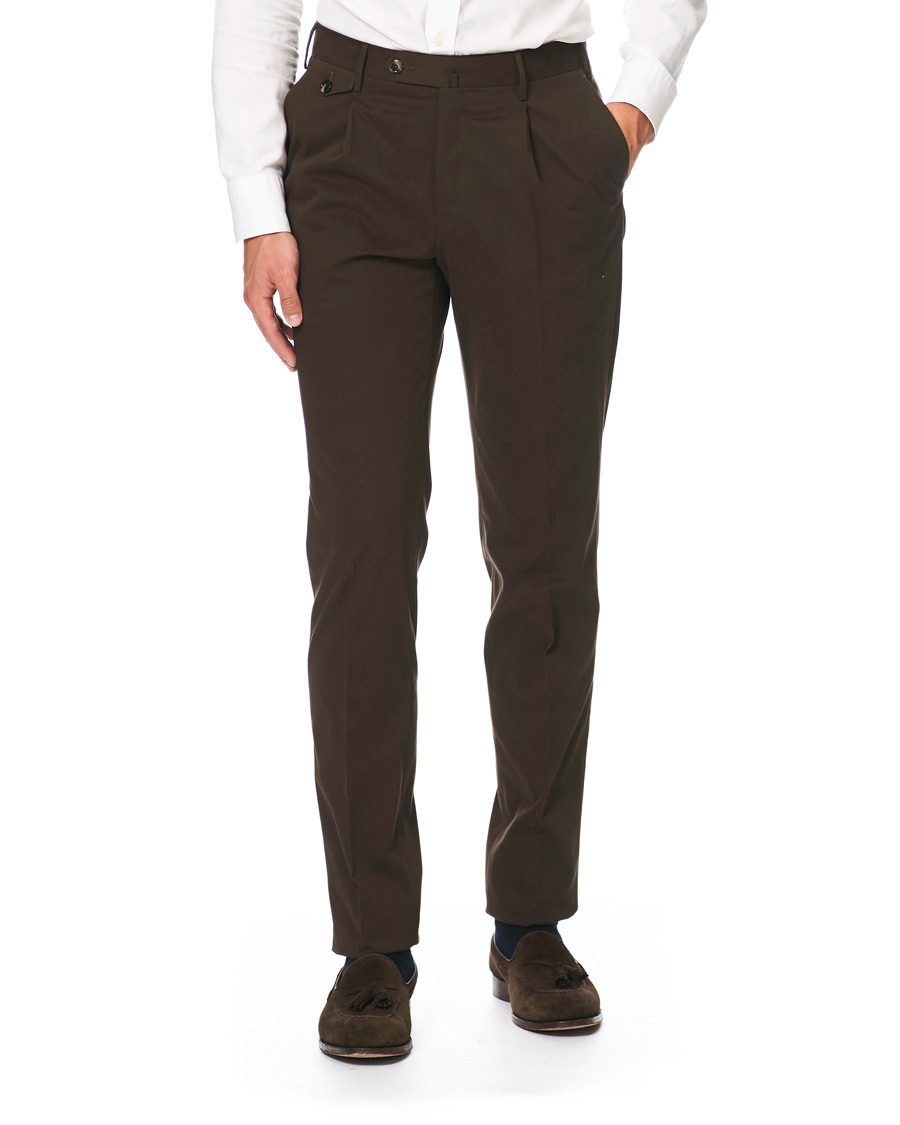 Herre | Bukser | PT01 | Gentleman Fit Pleated Cotton Trousers Brown