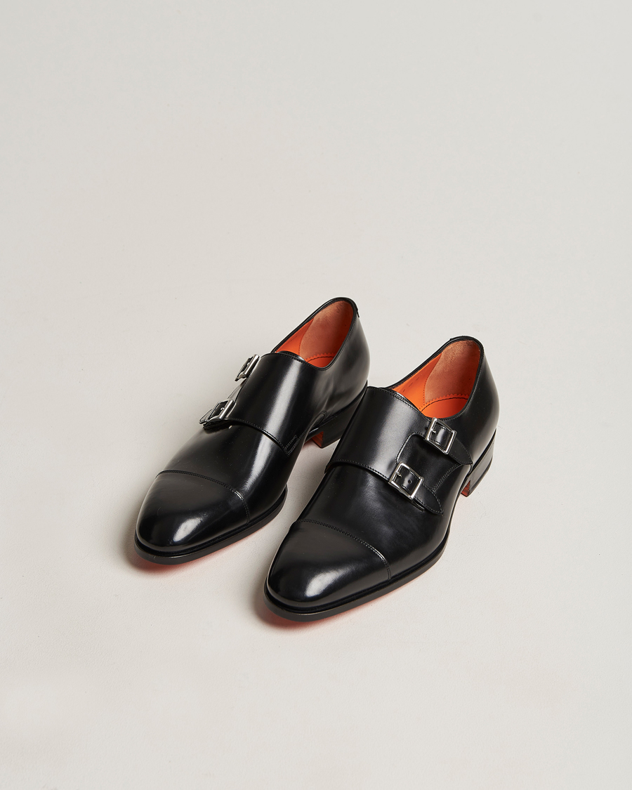Herre | Håndlagde sko | Santoni | Blake Double Monk  Black Calf