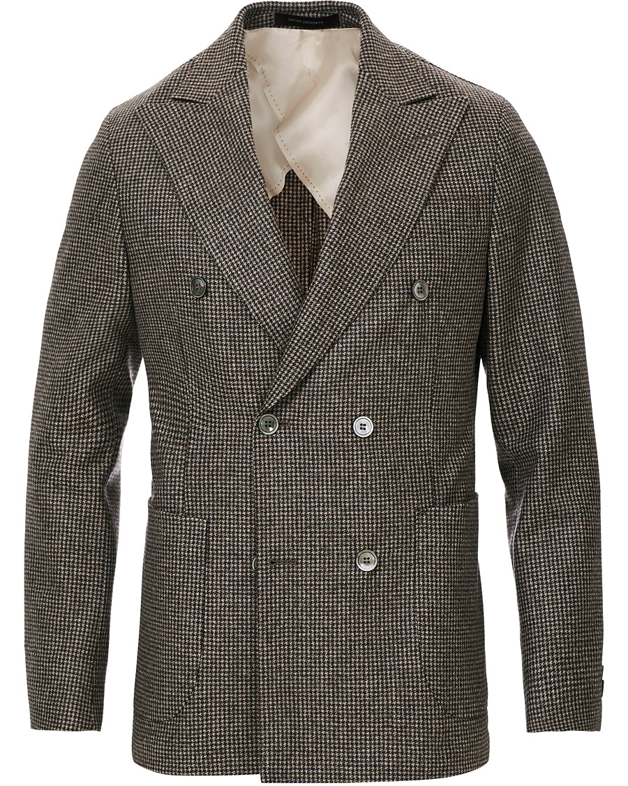 Herre | Dressjakker | Oscar Jacobson | Erik Double Breasted Houndtooth Blazer Beige