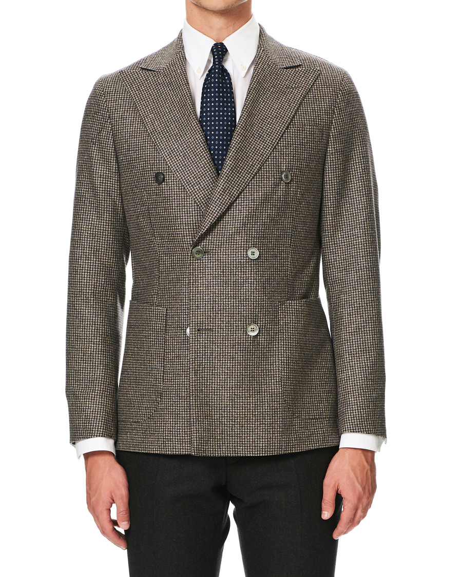 Herre | Dressjakker | Oscar Jacobson | Erik Double Breasted Houndtooth Blazer Beige