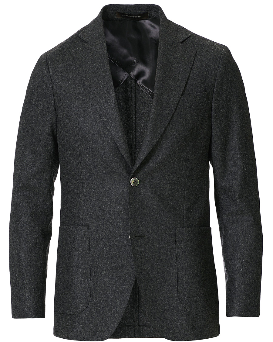 Herre | Dressjakker | Oscar Jacobson | Egel Patch Pocket Flannel Blazer Charcoal