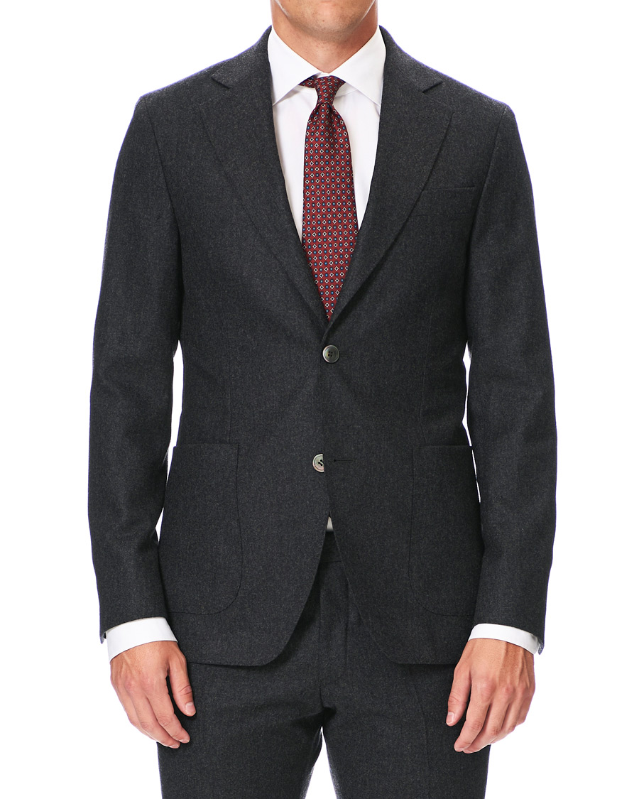 Herre | Dressjakker | Oscar Jacobson | Egel Patch Pocket Flannel Blazer Charcoal