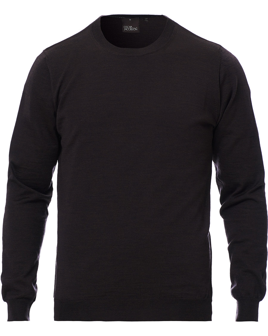Herre | Gensere | Oscar Jacobson | Custer Extra Fine Merino Crew Neck Brown
