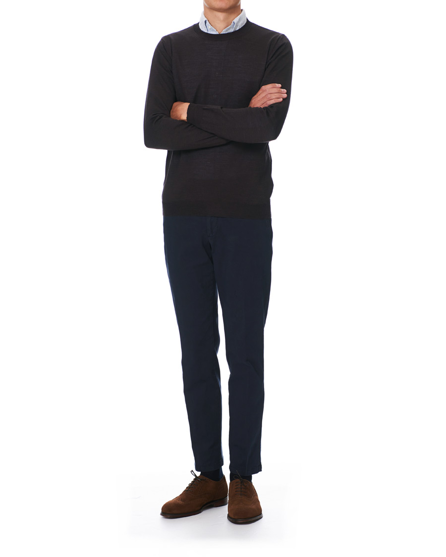 Herre | Gensere | Oscar Jacobson | Custer Extra Fine Merino Crew Neck Brown