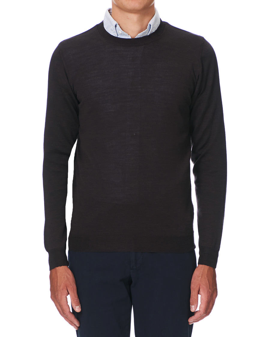 Herre | Gensere | Oscar Jacobson | Custer Extra Fine Merino Crew Neck Brown