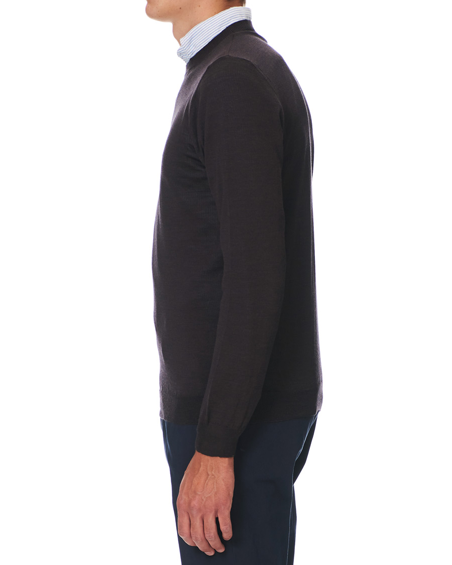 Herre | Gensere | Oscar Jacobson | Custer Extra Fine Merino Crew Neck Brown