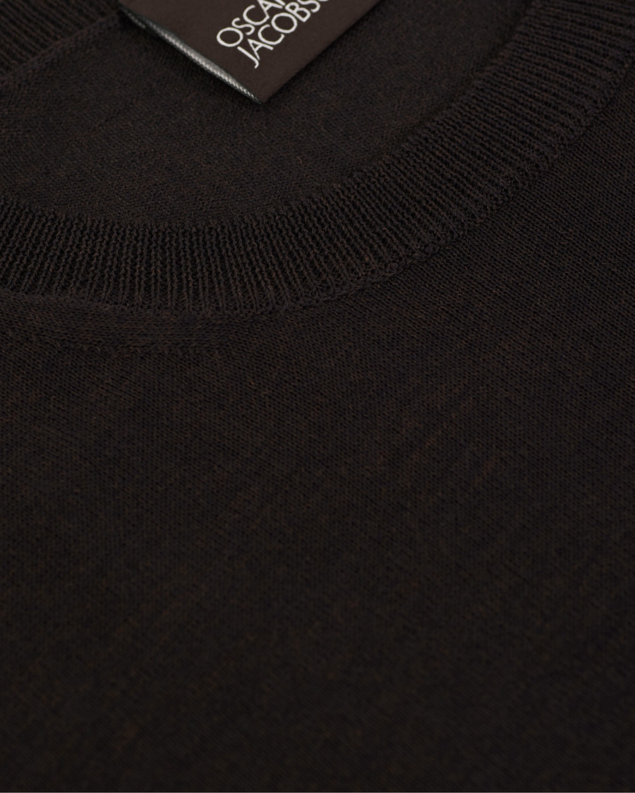 Herre | Gensere | Oscar Jacobson | Custer Extra Fine Merino Crew Neck Brown
