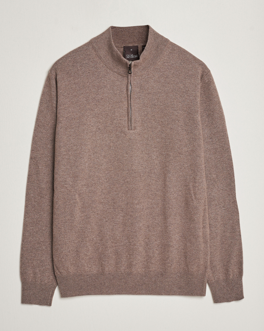 Herre | Gensere | Oscar Jacobson | Patton Wool/Cashmere Half Zip Light Brown