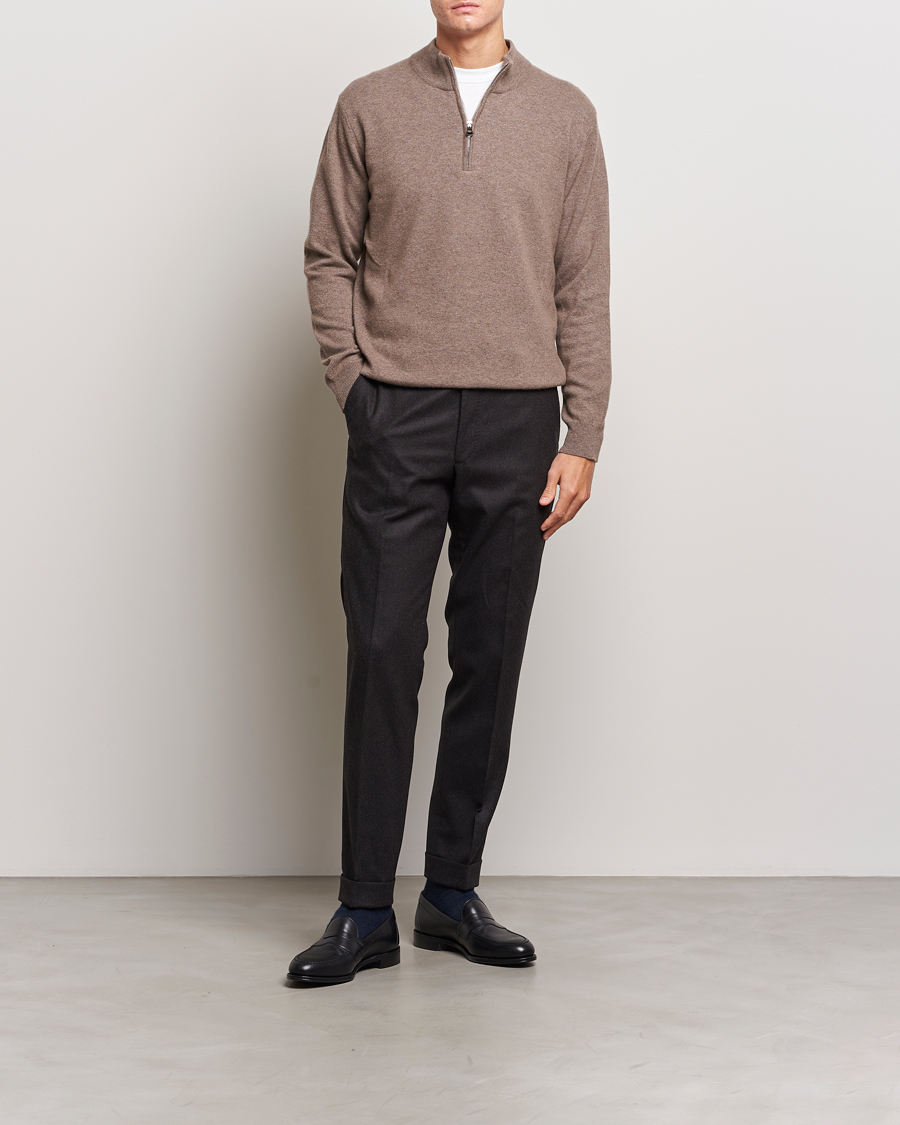Herre | Gensere | Oscar Jacobson | Patton Wool/Cashmere Half Zip Light Brown