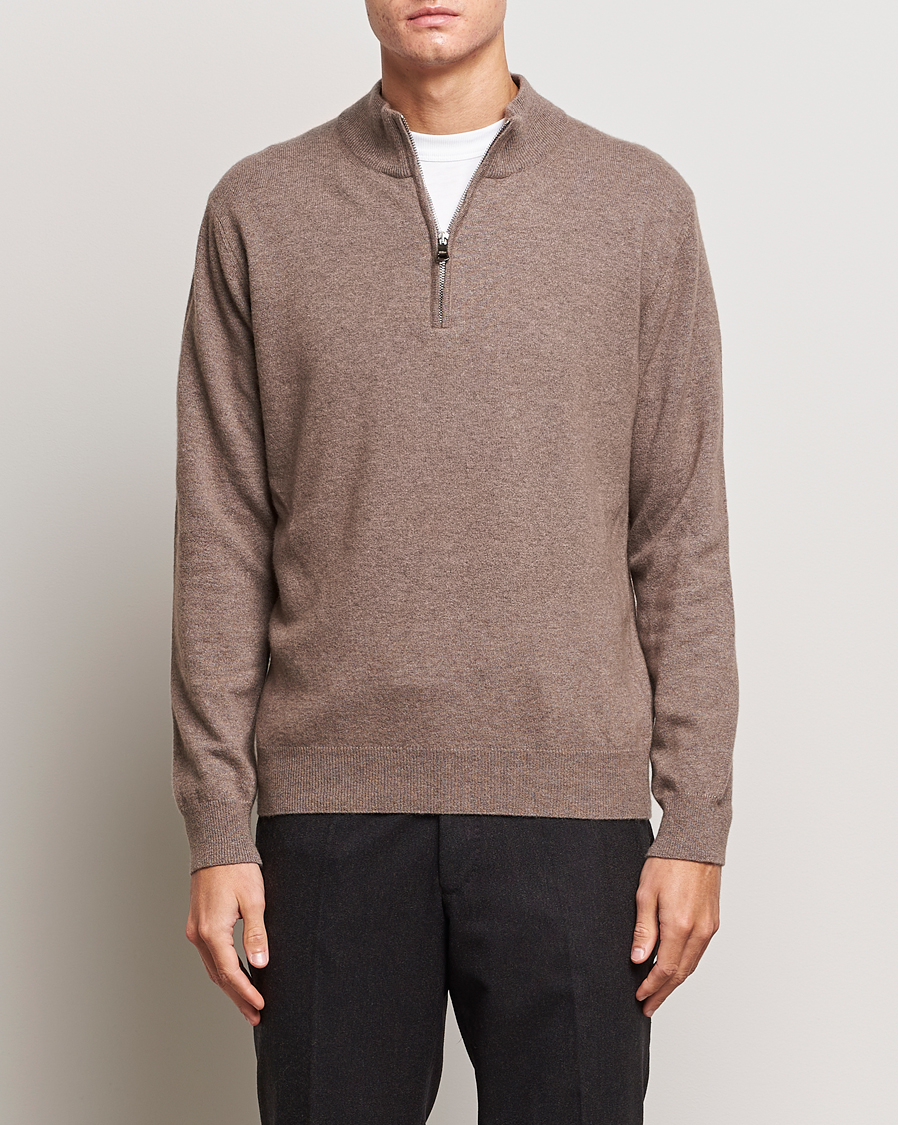 Herre | Gensere | Oscar Jacobson | Patton Wool/Cashmere Half Zip Light Brown