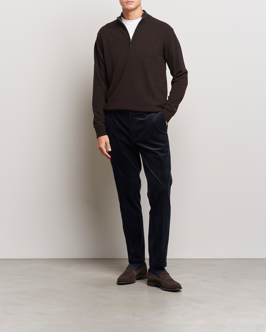 Herre | Gensere | Oscar Jacobson | Patton Wool/Cashmere Half Zip Brown