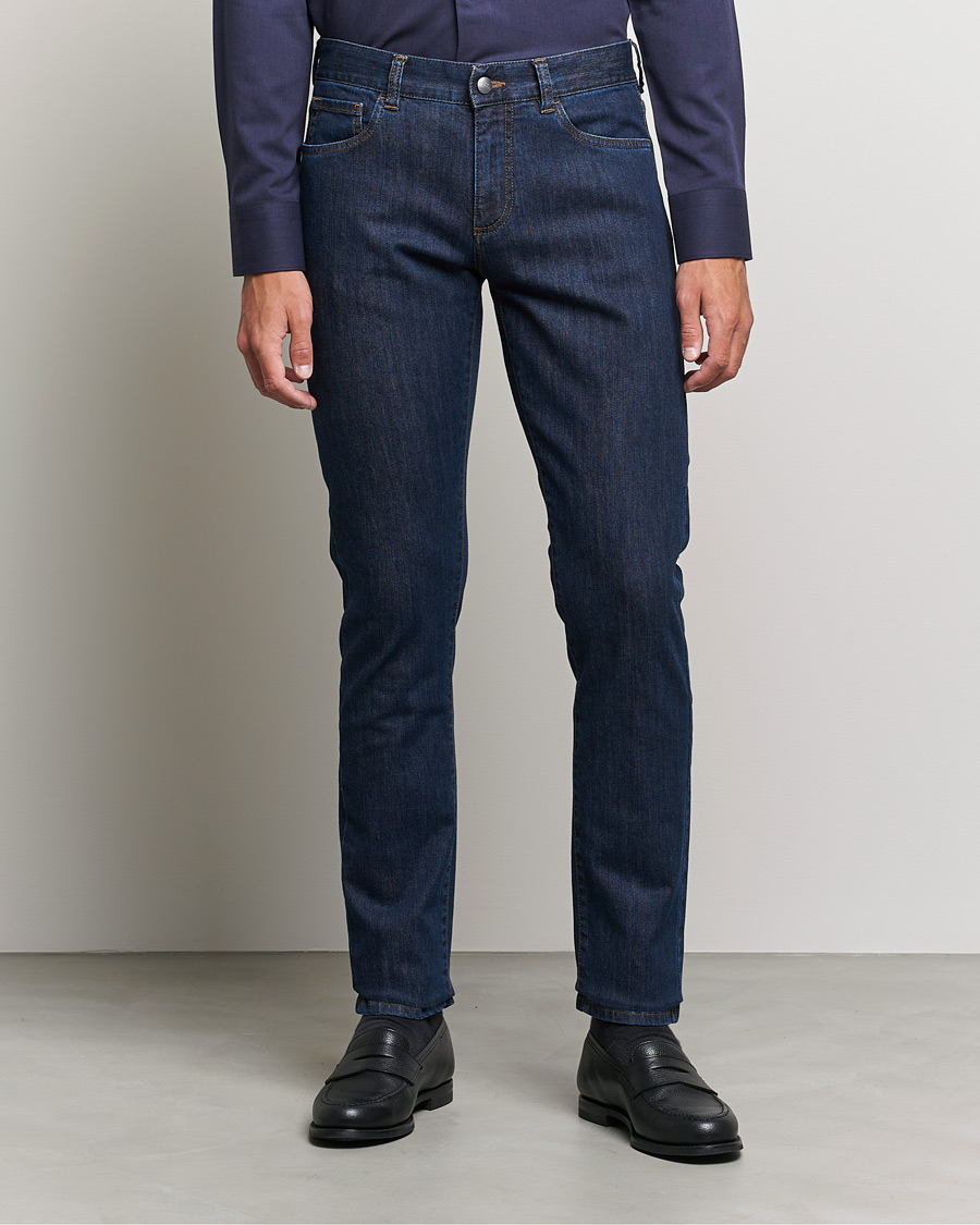 Herre | Jeans | Canali | Slim Fit Stretch Jeans Dark Blue Wash