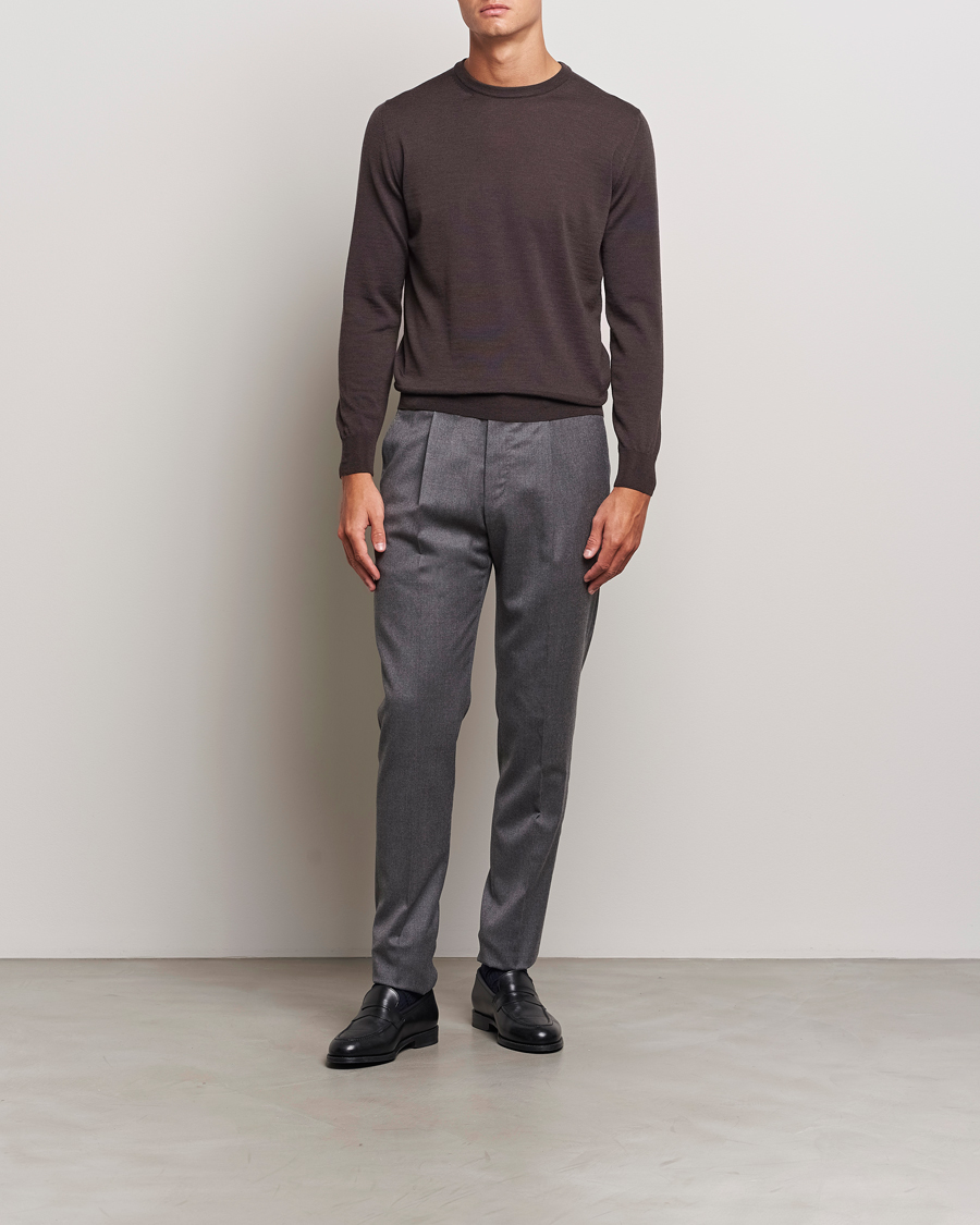 Herre | Gensere | Canali | Merino Wool Crew Neck Brown