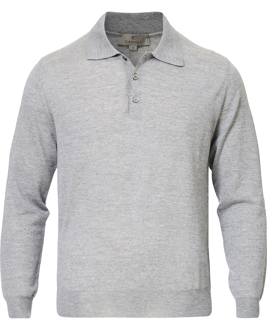 Herre | Gensere | Canali | Knitted Long Sleeve Polo Light Grey
