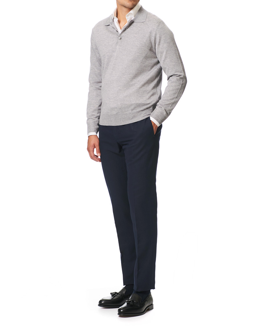 Herre | Gensere | Canali | Knitted Long Sleeve Polo Light Grey