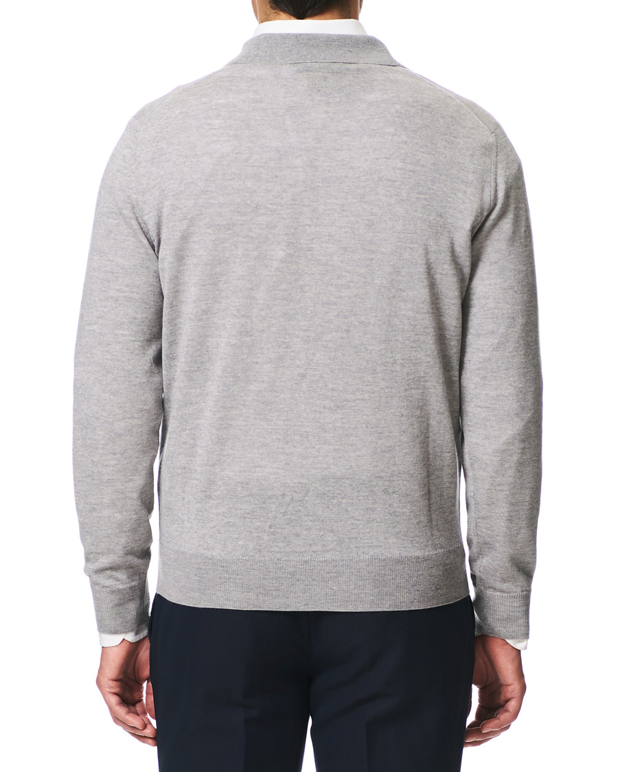 Herre | Gensere | Canali | Knitted Long Sleeve Polo Light Grey