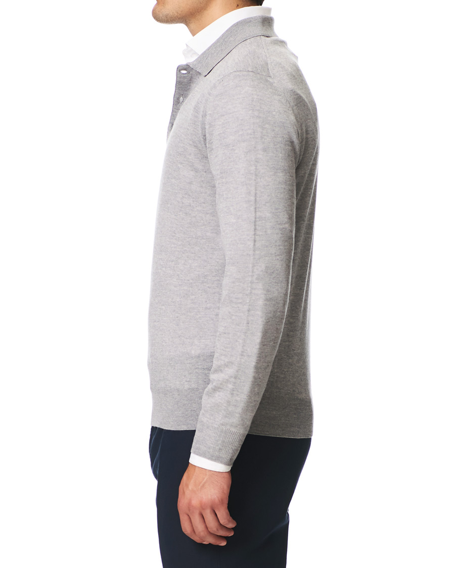 Herre | Gensere | Canali | Knitted Long Sleeve Polo Light Grey
