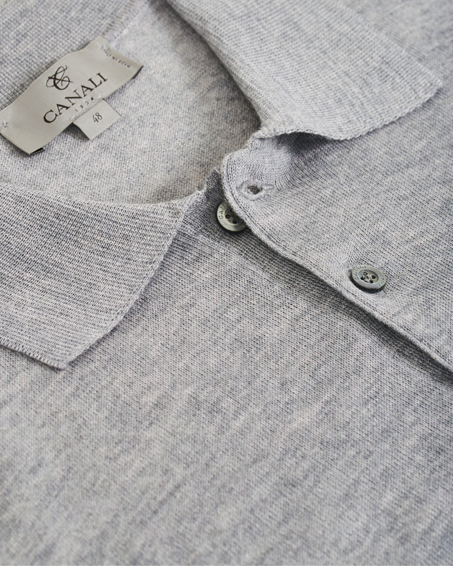 Herre | Gensere | Canali | Knitted Long Sleeve Polo Light Grey