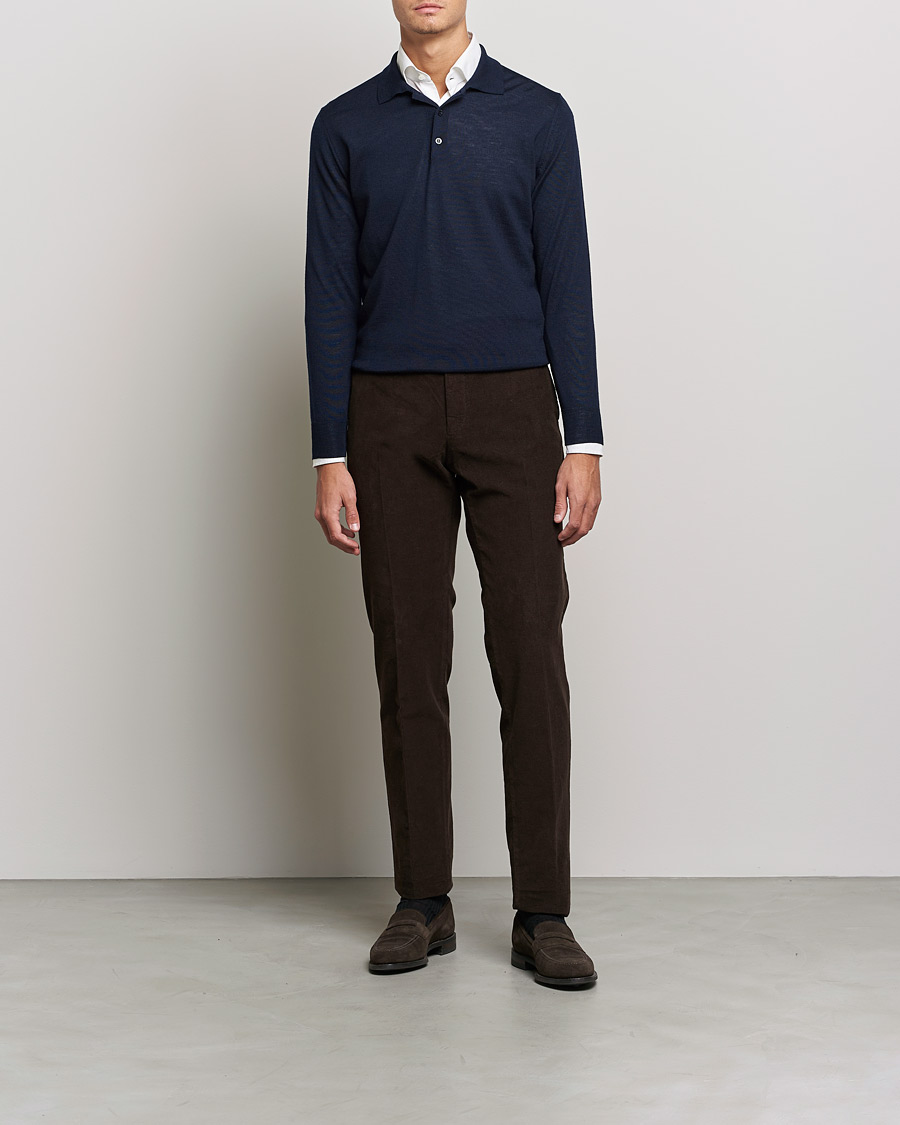 Herre | Gensere | Canali | Merino Wool Knitted Polo Navy
