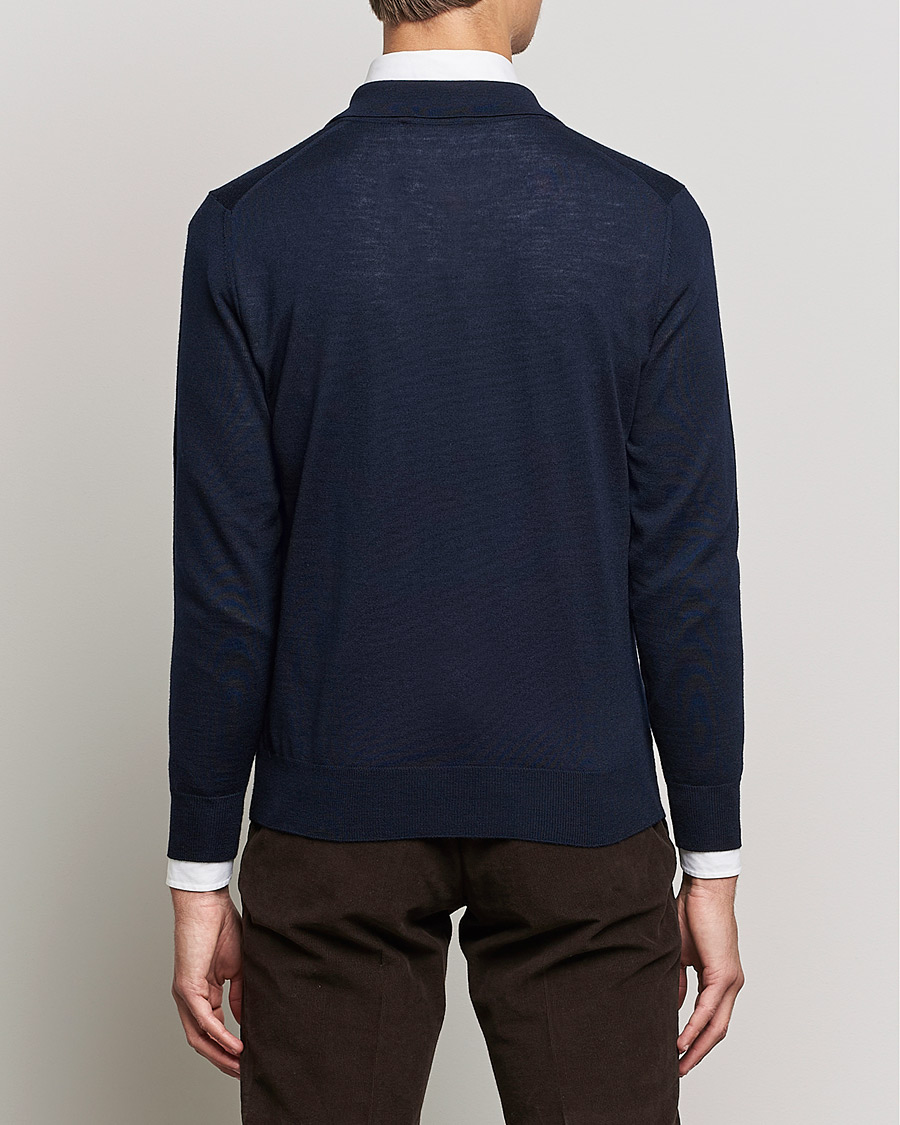 Herre | Gensere | Canali | Merino Wool Knitted Polo Navy