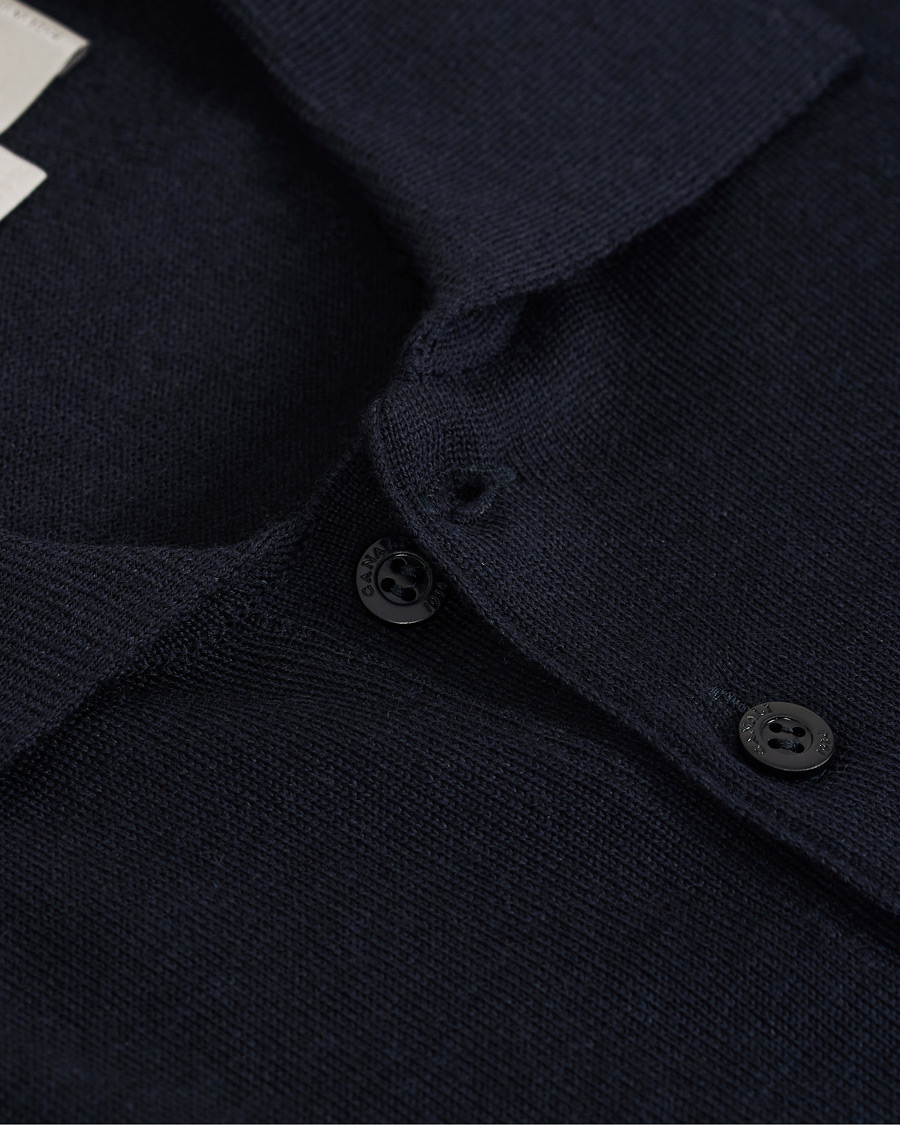 Herre | Gensere | Canali | Merino Wool Knitted Polo Navy