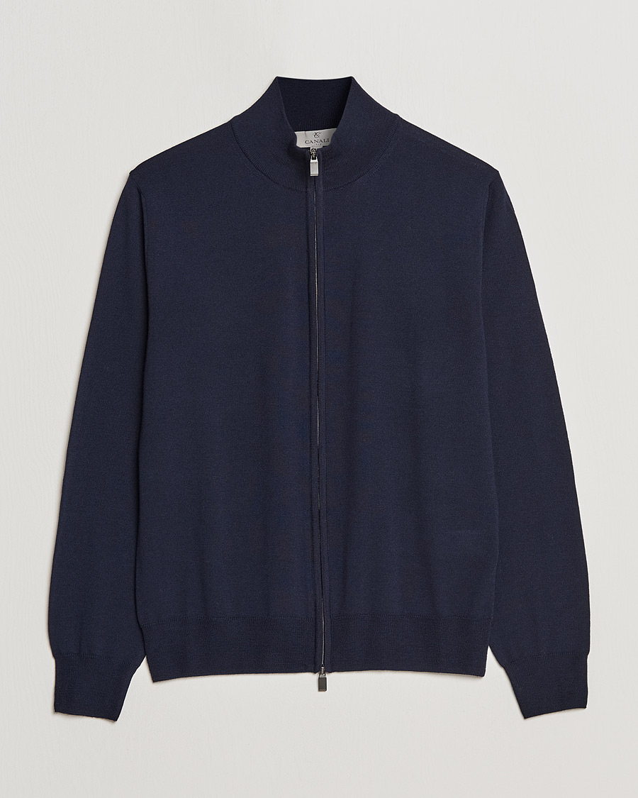 Herre | Gensere | Canali | Merino Wool Full Zip Navy