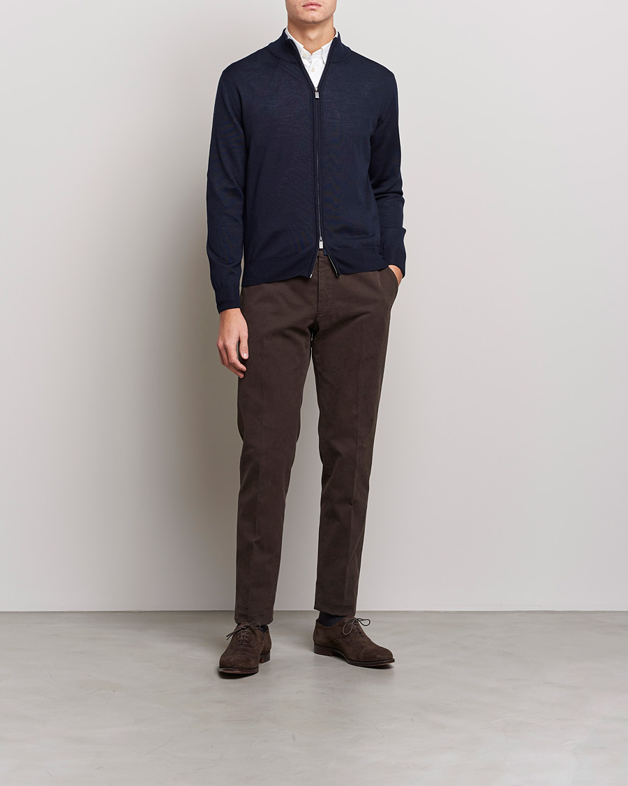 Herre | Gensere | Canali | Merino Wool Full Zip Navy