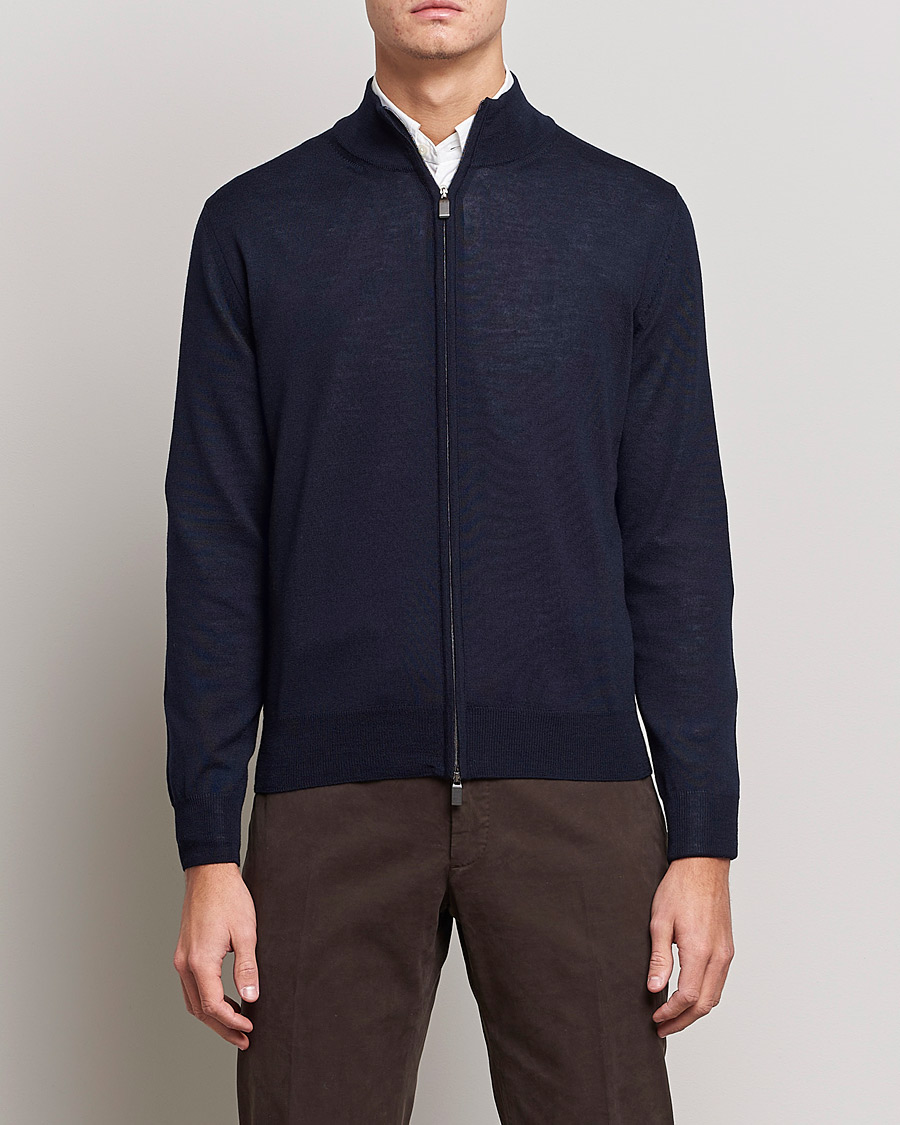 Herre | Canali | Canali | Merino Wool Full Zip Navy