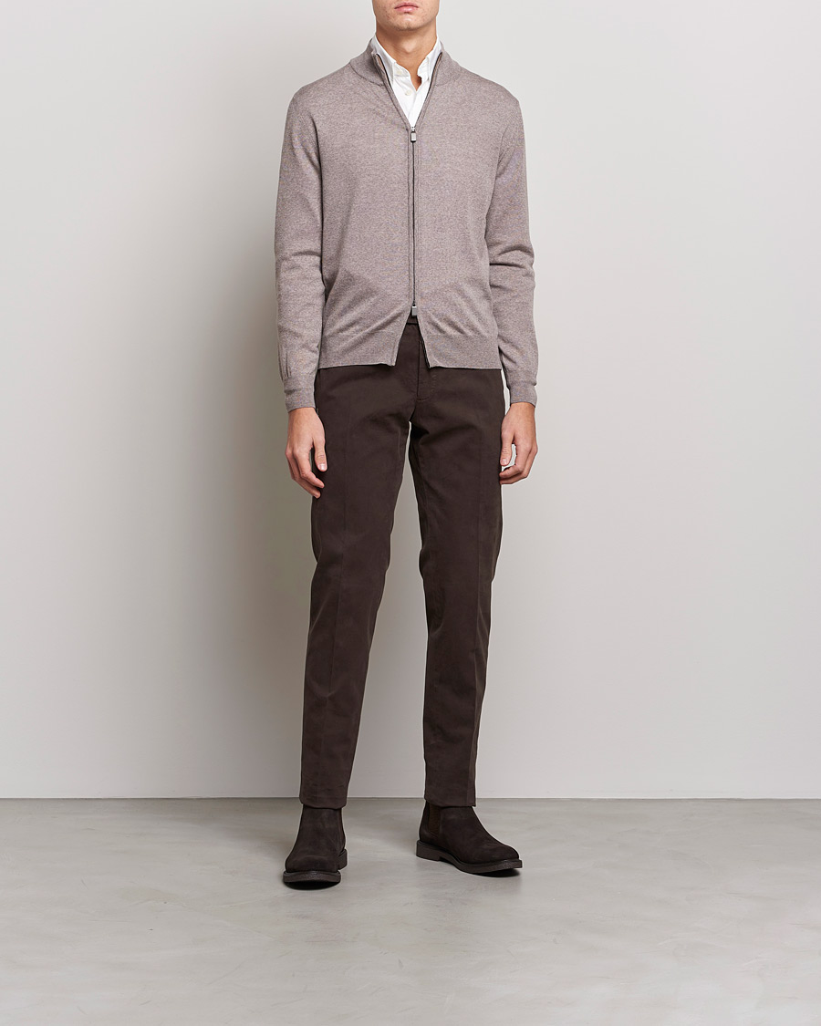 Herre | Gensere | Canali | Merino Wool Full Zip Beige