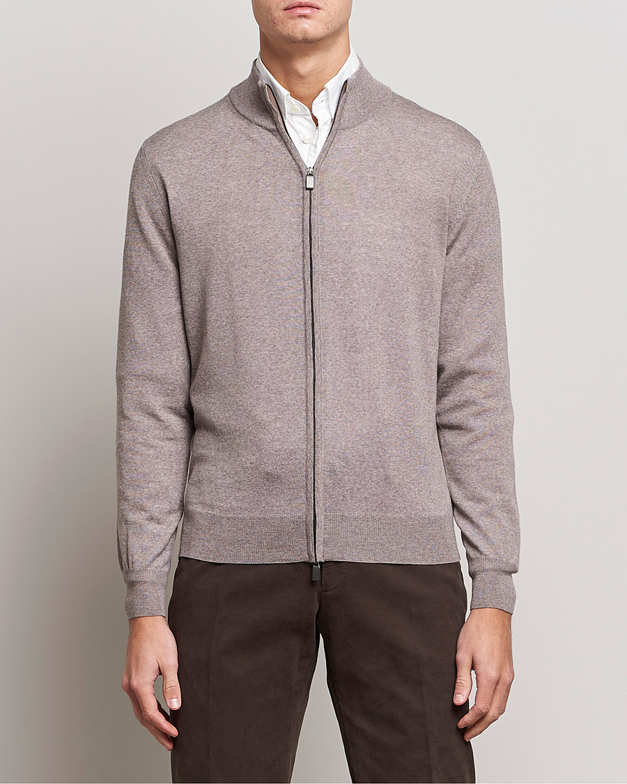 Herre | Gensere | Canali | Merino Wool Full Zip Beige