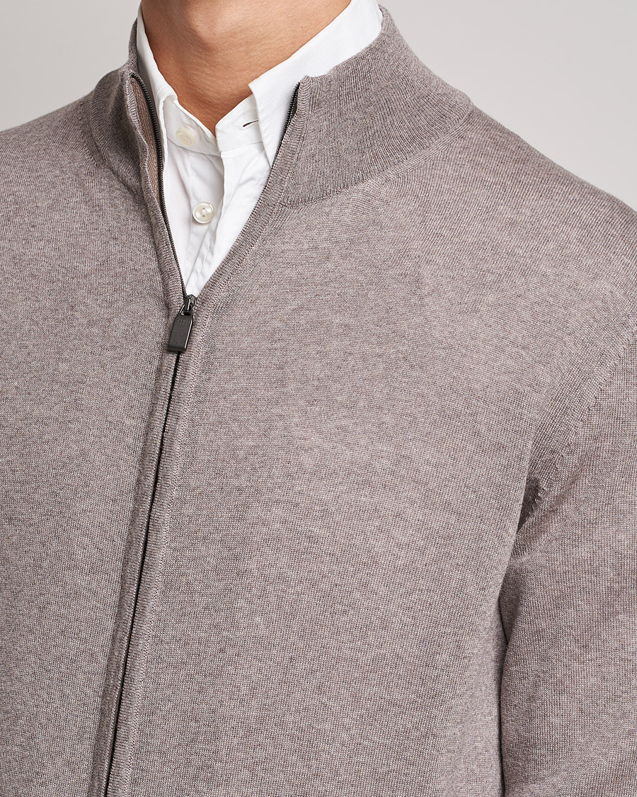 Herre | Gensere | Canali | Merino Wool Full Zip Beige