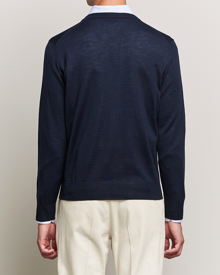 Herre | Gensere | Canali | Merino Wool V-Neck Navy