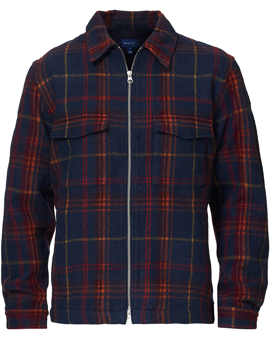 Herre | Skjorter | GANT | Wool Blend Check Zip Overshirt Multi