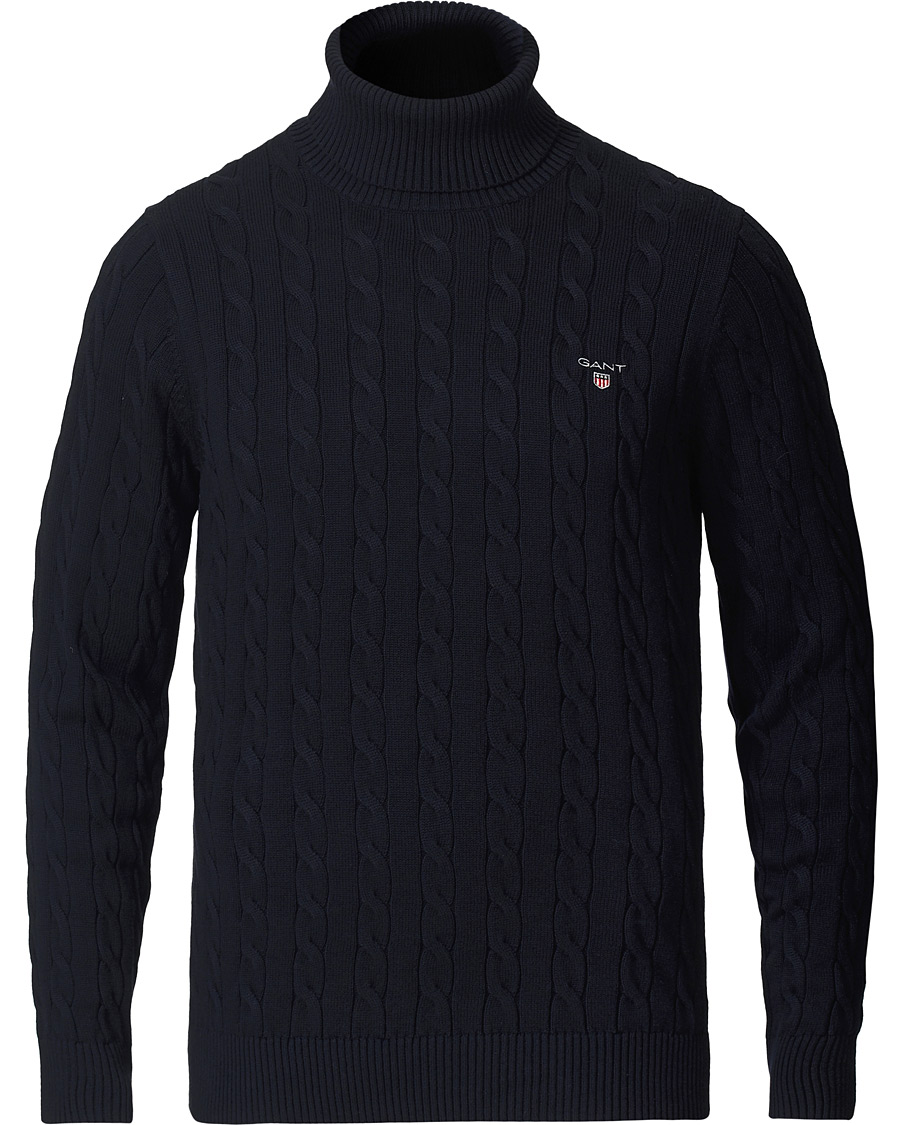 Herre | Gensere | GANT | Cotton Cable Turtleneck Evening Blue