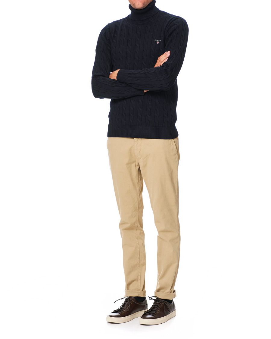 Herre | Gensere | GANT | Cotton Cable Turtleneck Evening Blue