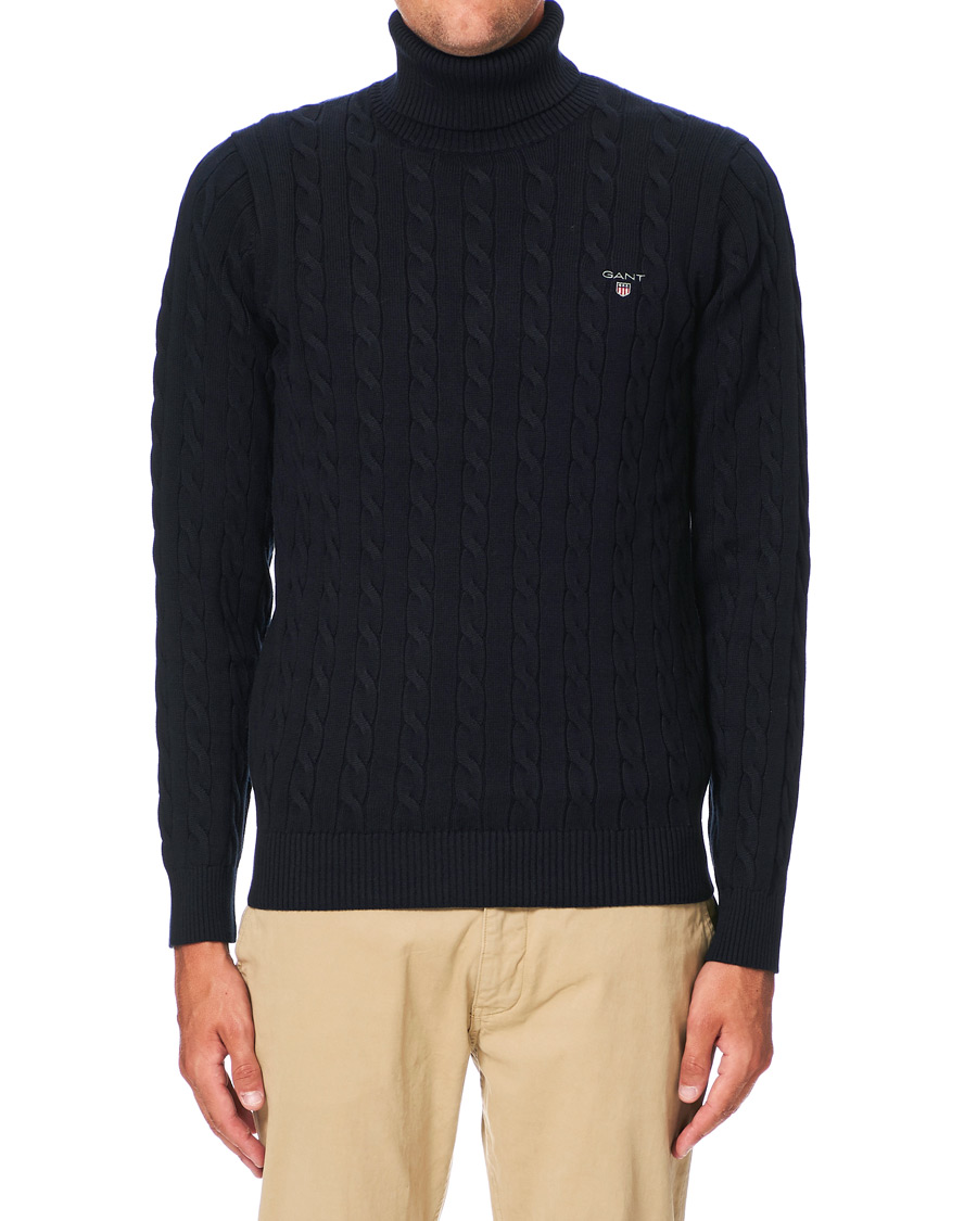 Herre | Gensere | GANT | Cotton Cable Turtleneck Evening Blue
