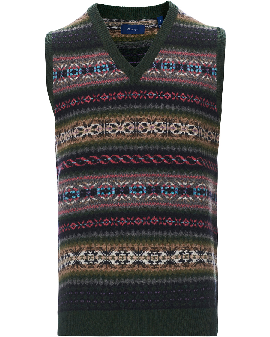 Herre | Gensere | Gant | Holiday Fairisle Slipover Tartan Green