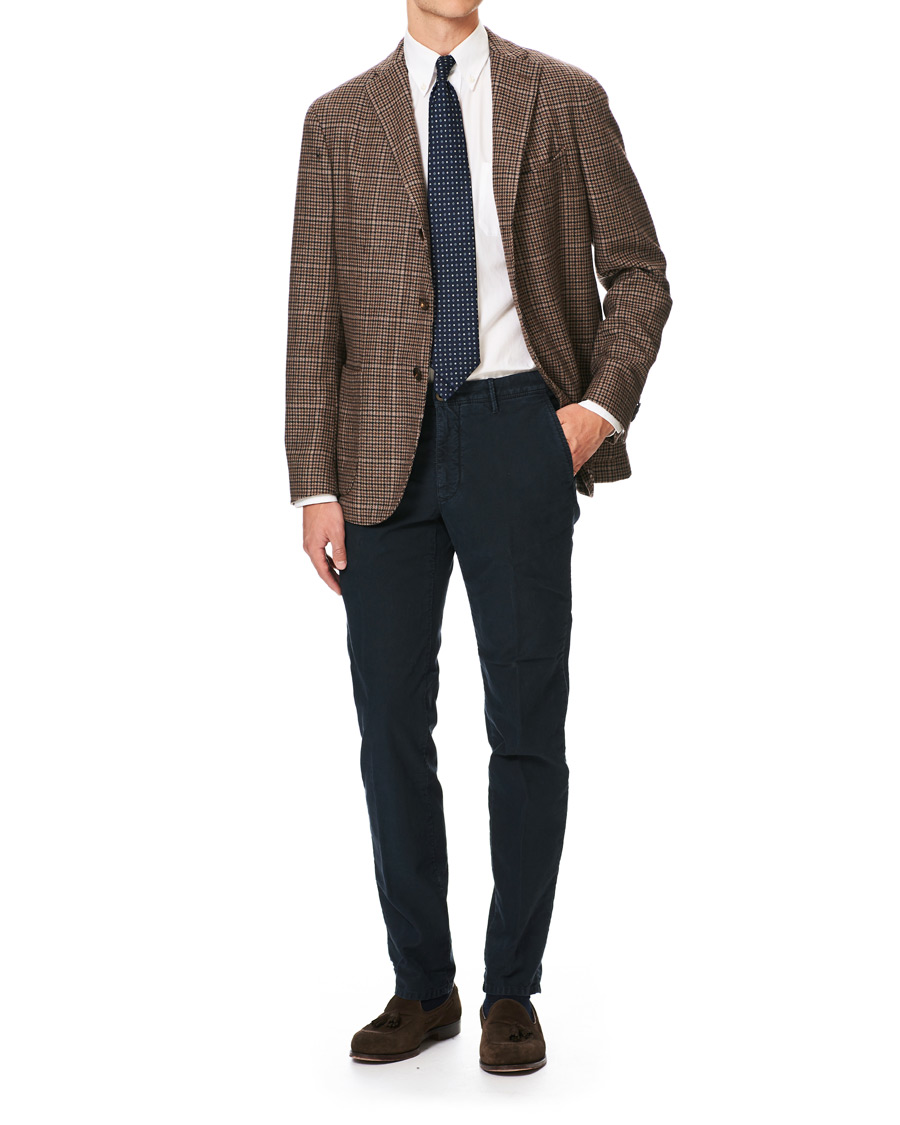 Herre | Bukser | Incotex | Regular Fit Garment Dyed Washed Slacks Navy