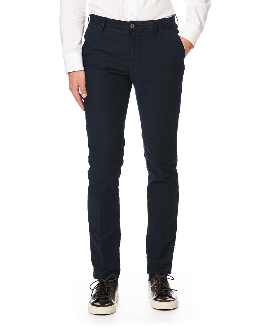 Herre | Bukser | Incotex | Slim Fit Garment Dyed Washed Slacks Navy
