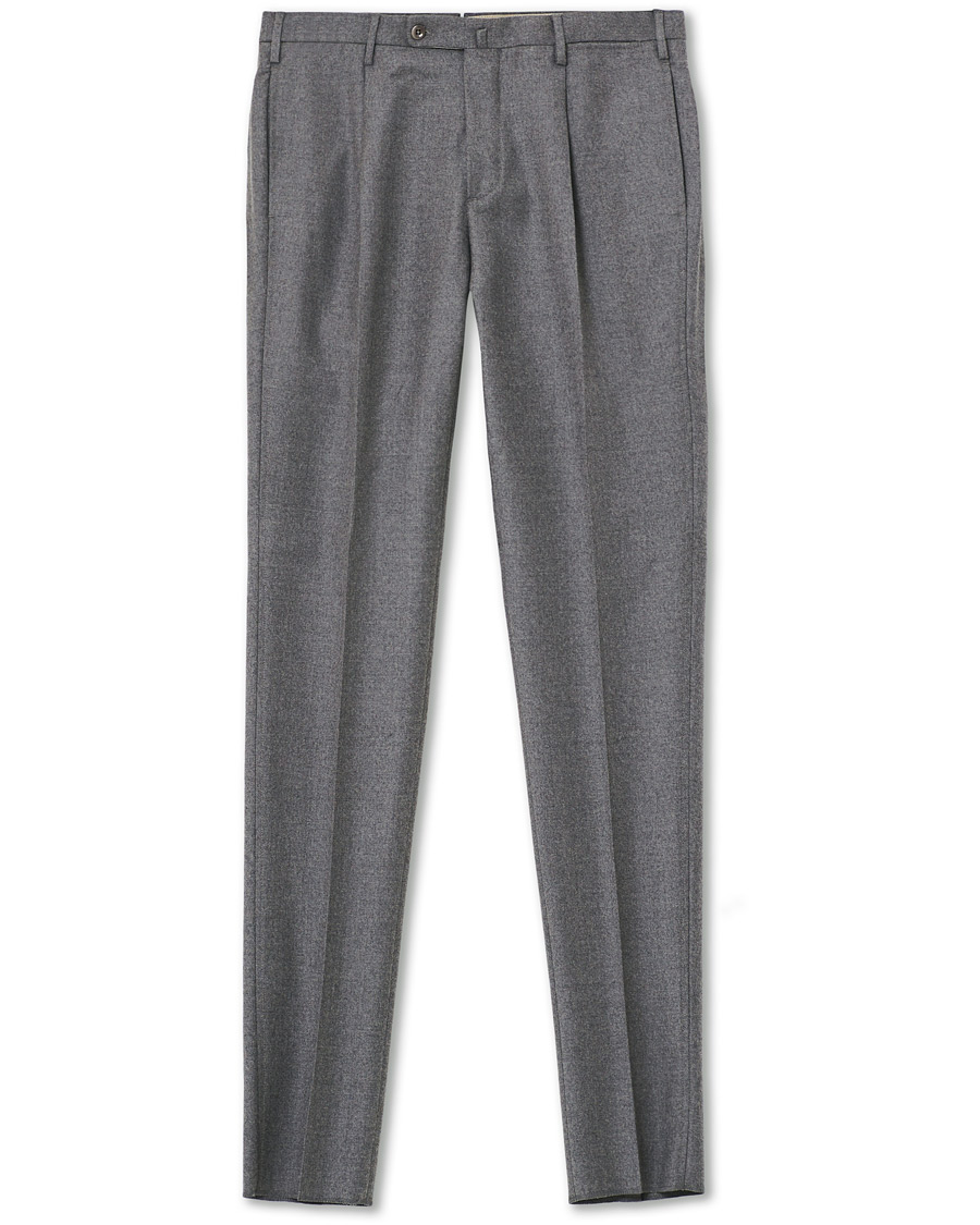 Herre | Bukser | Incotex | Slim Fit Pleated Flannel Trousers Grey Melange