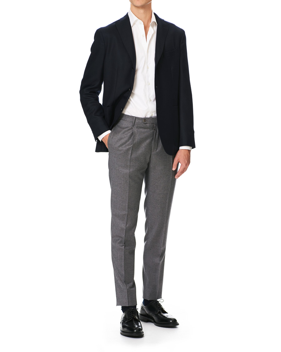 Herre | Bukser | Incotex | Slim Fit Pleated Flannel Trousers Grey Melange