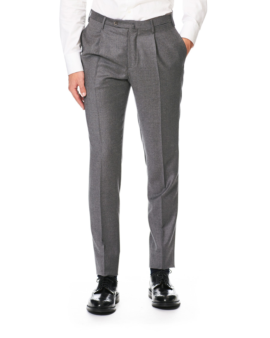Herre | Bukser | Incotex | Slim Fit Pleated Flannel Trousers Grey Melange