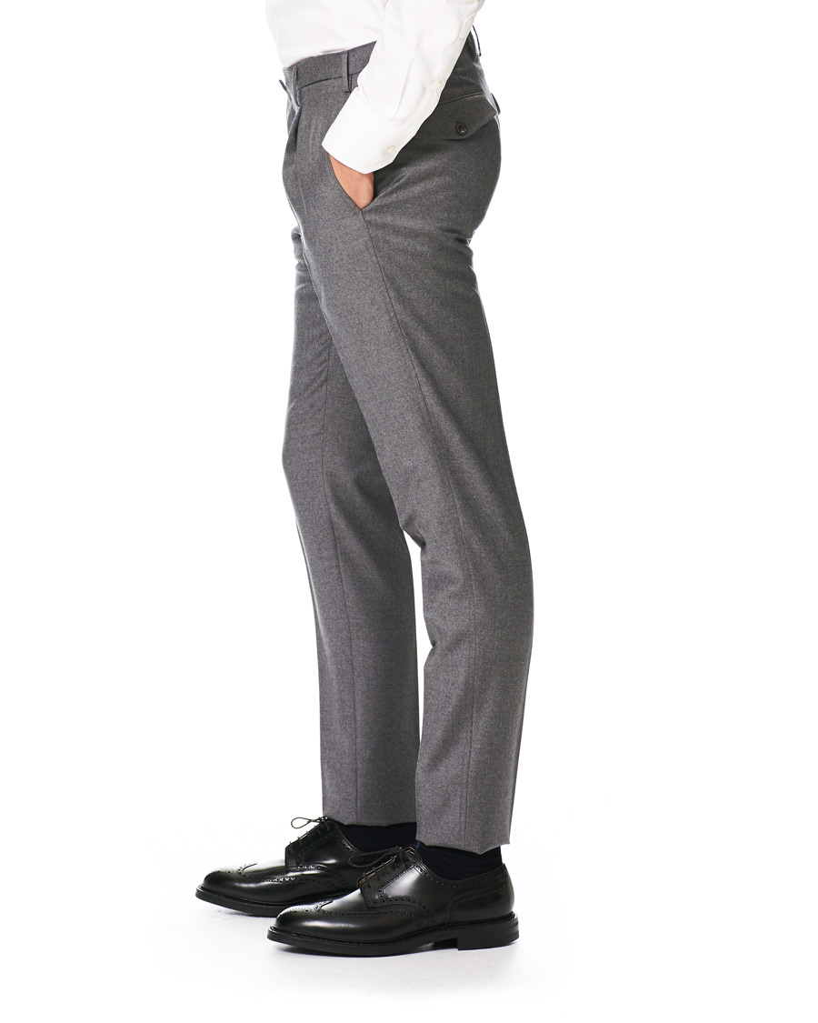 Herre | Bukser | Incotex | Slim Fit Pleated Flannel Trousers Grey Melange