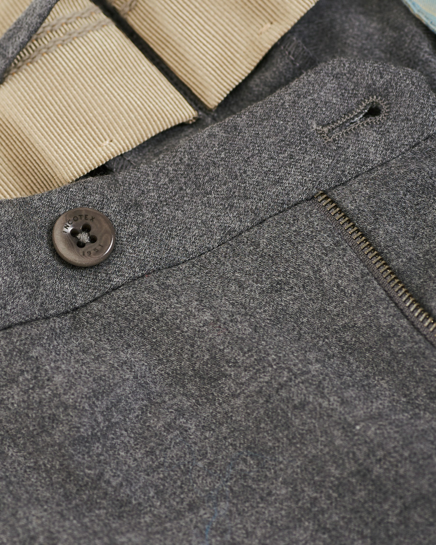 Herre | Bukser | Incotex | Slim Fit Pleated Flannel Trousers Grey Melange